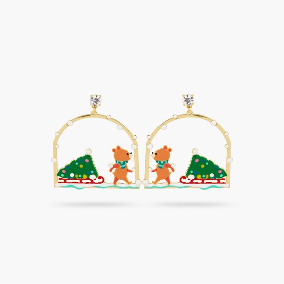 Les Nereides Christmas Tree and Cuddly Bear Post Drop Earrings - Picture 5 of 5